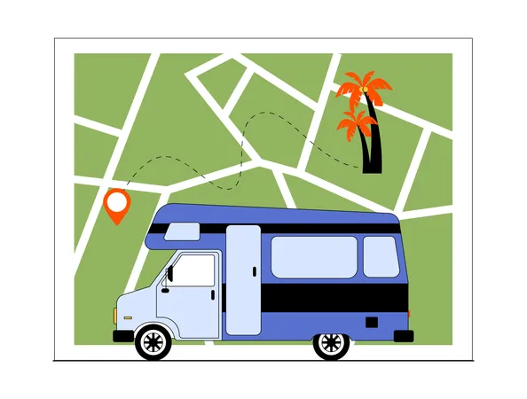 Busverfolgung der korrekten Route zum Campingplatz  Illustration