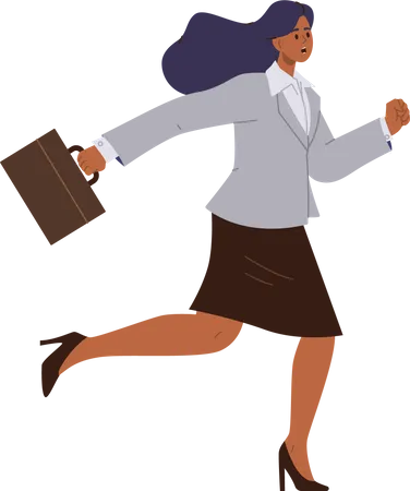 Busy business woman holding briefcase running fast being late on job  Illustration