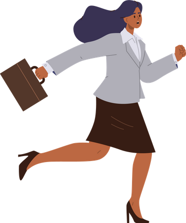 Busy business woman holding briefcase running fast being late on job  Illustration