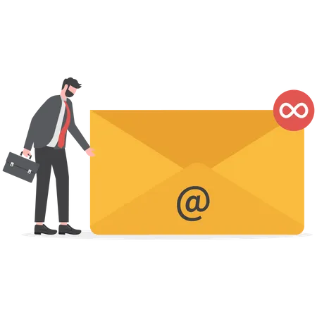 Busy Email Overload Inefficient Communication Anxiety Exhausted Or Burnout From Too Many Messages Concept Desperate Hopelessness Businessman With His Inbox With Infinity Unread Emails Illustration