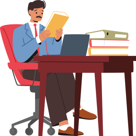 Busy Man Seated At Office  Illustration