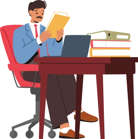 Busy Man Seated At Office  Illustration