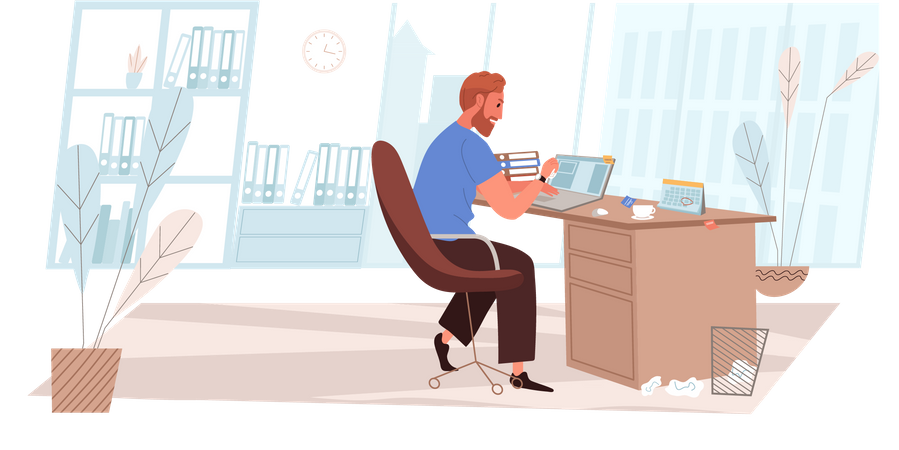 Busy Man Working At Laptop Illustration