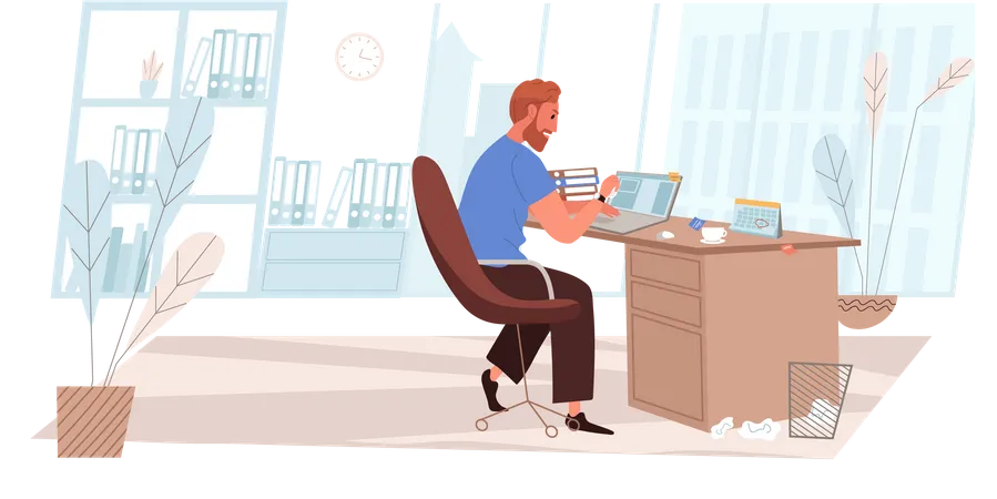 Busy Man Working At Laptop Illustration
