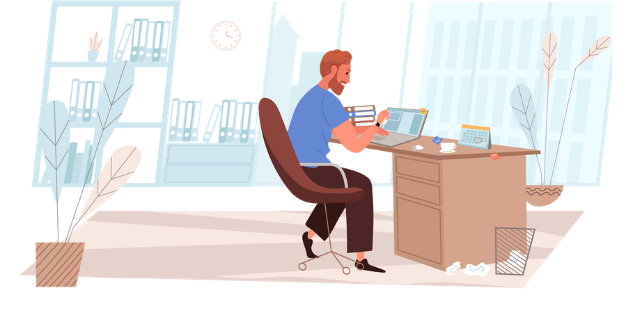 Busy Man Working At Laptop  Illustration