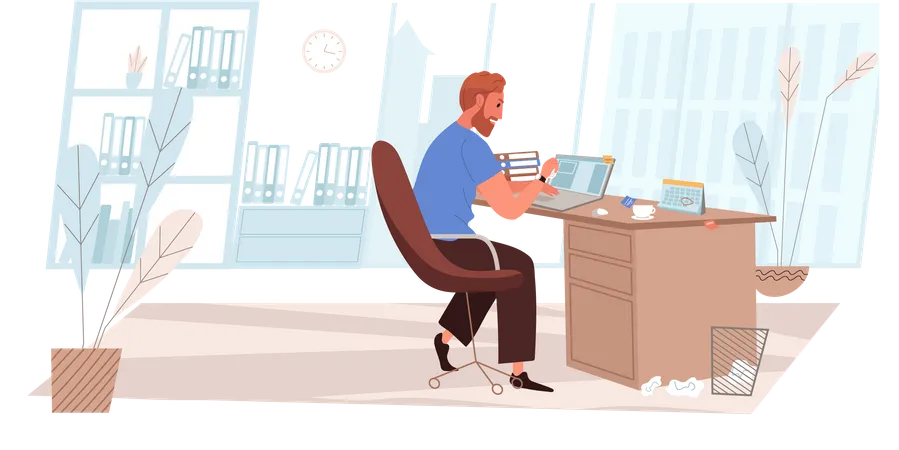 Busy Man Working At Laptop  Illustration