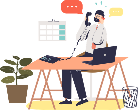 Busy manager at workplace answering many phone calls Illustration