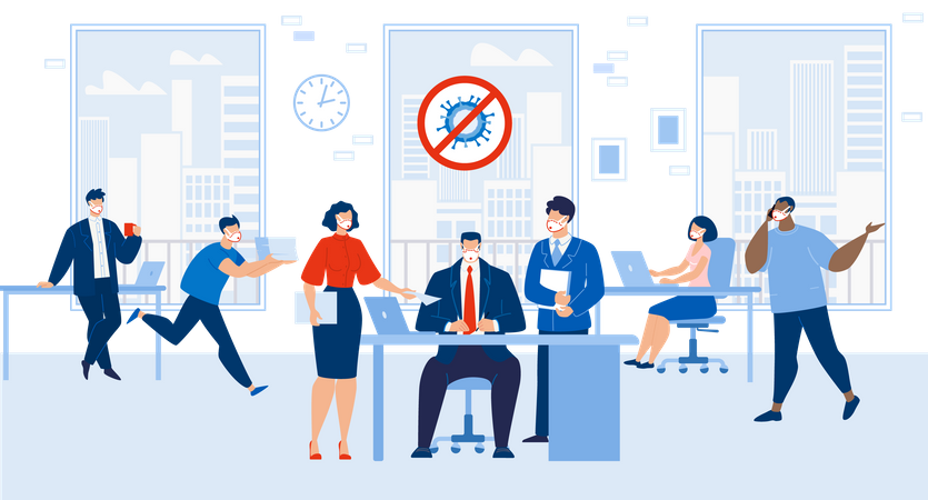 Busy Office Deadline after Covid19 Outbreak Stop  イラスト