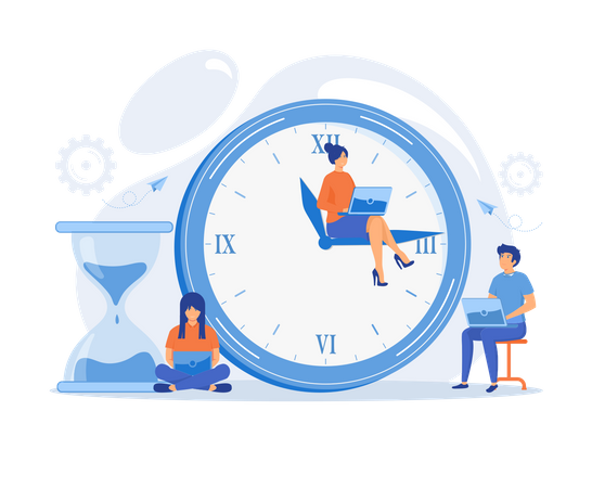 Busy people hurry up to complete tasks in deadline time  Illustration