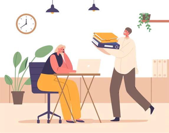 Busy Professional Characters Work In An Office  Illustration