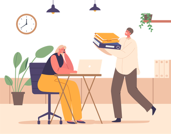 Busy Professional Characters Work In An Office  Illustration