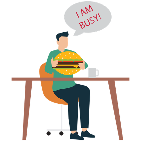 Busy Professional Having Lunch Break  Illustration