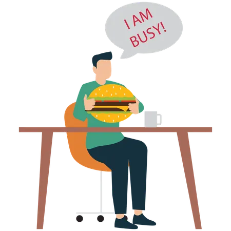 Busy Professional Having Lunch Break  Illustration