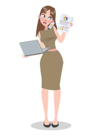 Busy woman doing multitasking Illustration