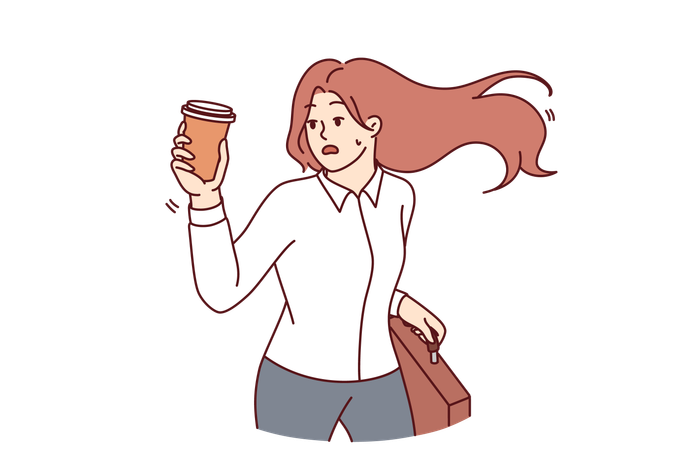 Busy woman going to office with coffee cup  イラスト