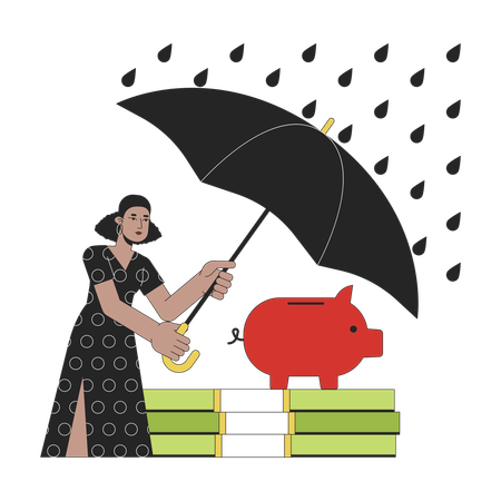 Busy woman protect savings from risks  Illustration