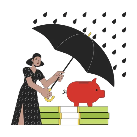 Busy woman protect savings from risks  Illustration