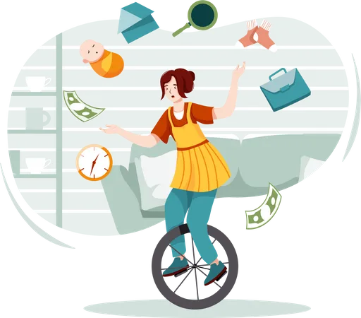 Busy woman with workload concept Illustration