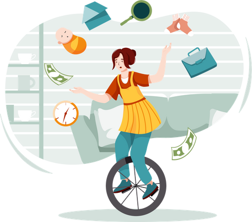 Busy woman with workload concept  Illustration