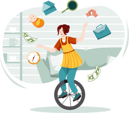 Busy woman with workload concept  Illustration