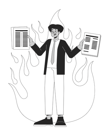 Busy workaholic hispanic man holding papers  Illustration