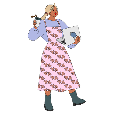 Busy working woman holding laptop  Illustration