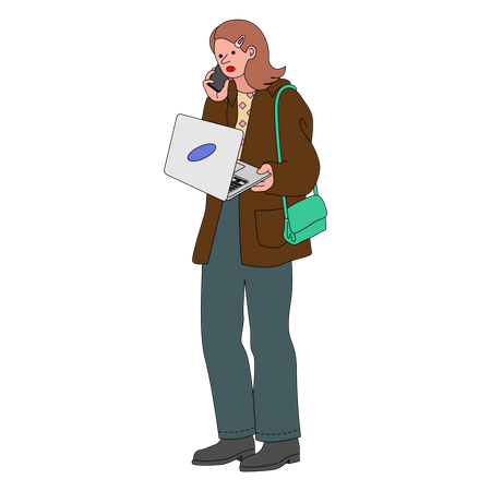 Busy working woman talking on phone  Illustration
