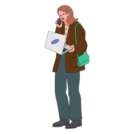 Busy working woman talking on phone  Illustration