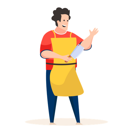 Butcher holding knife in his hand  Illustration