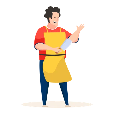 Butcher holding knife in his hand  Illustration