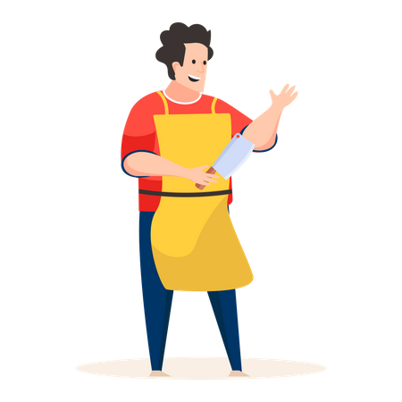 Butcher holding knife in his hand  Illustration