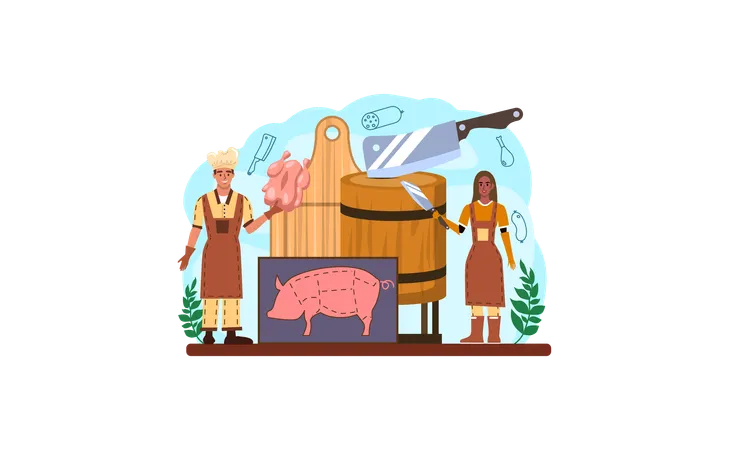 Butcher need of pork meat  Illustration