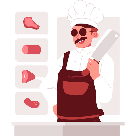 Butcher standing with butcher knife  Illustration