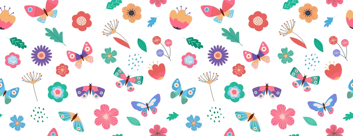Butterflies and flowers  Illustration