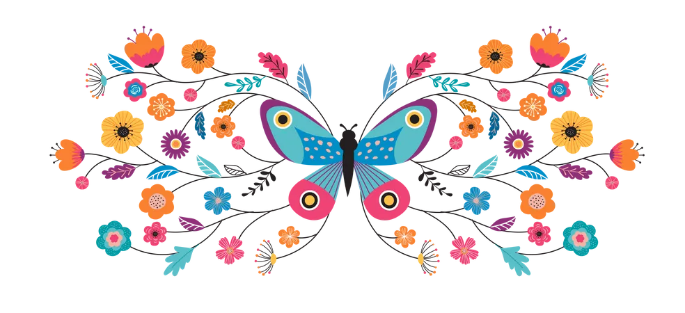 Butterfly and flowers Illustration