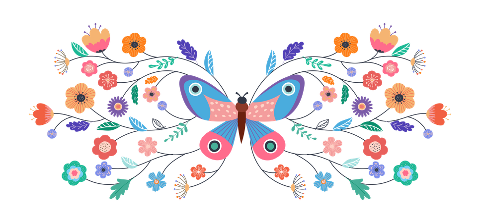 Butterfly and flowers Illustration