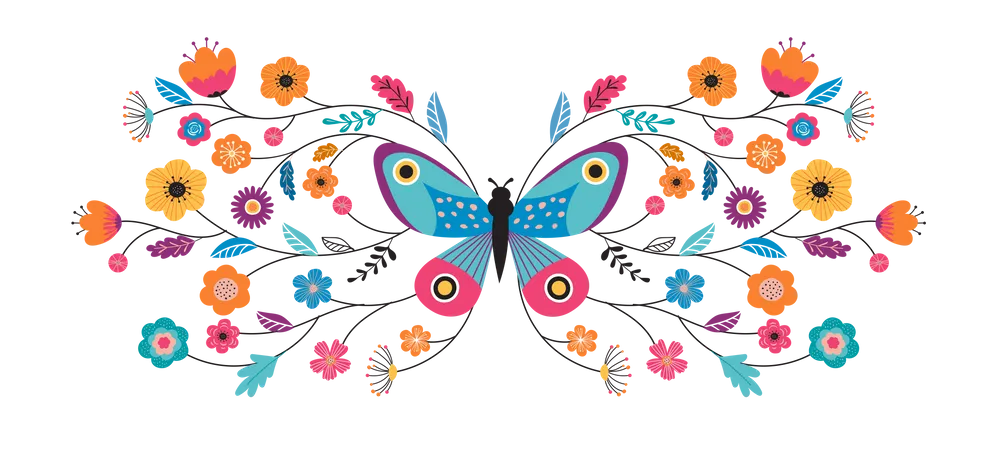 Butterfly and flowers  Illustration