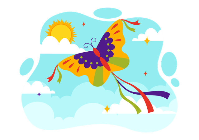 Butterfly kite flying in sky  Illustration