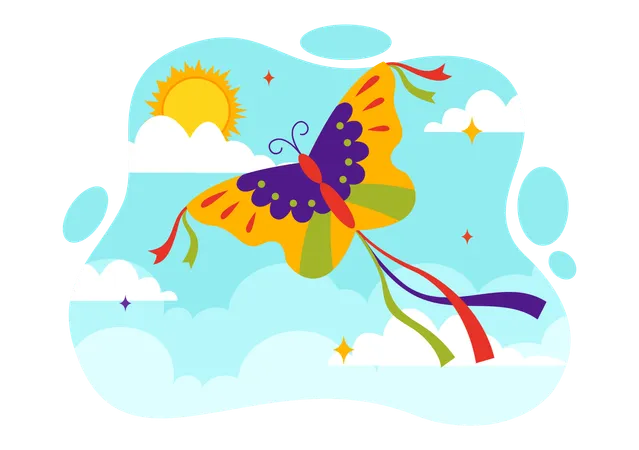 Butterfly kite flying in sky  Illustration