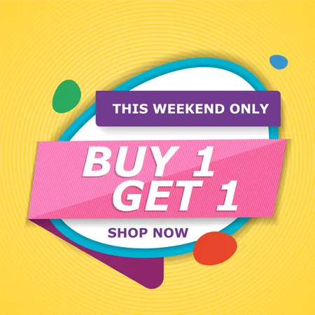 Buy 1 get 1 free this weekend shopping offer  Illustration