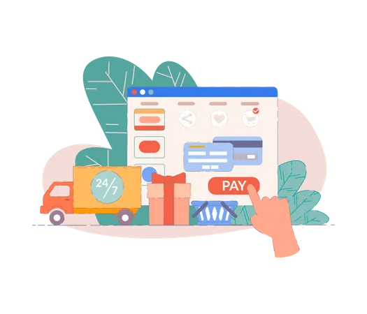 Buy from laptop on web shop concept Illustration