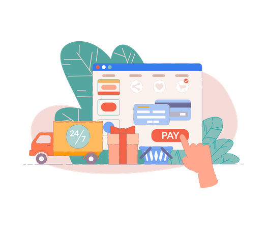 Buy from laptop on web shop concept  Illustration