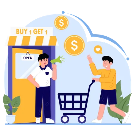 Buy One Get One Free Shopping Offer  Illustration