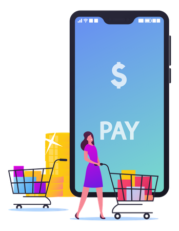 Buyer Character Cashless Payment  Illustration