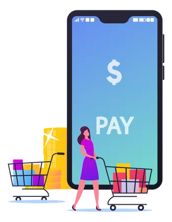 Buyer Character Cashless Payment Illustration