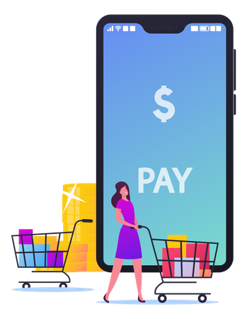 Buyer Character Cashless Payment  Illustration