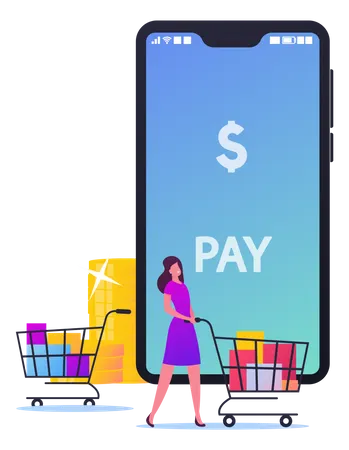 Buyer Character Cashless Payment  Illustration