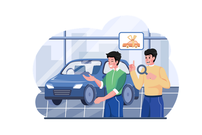 Buyer choosing automobile in store  Illustration
