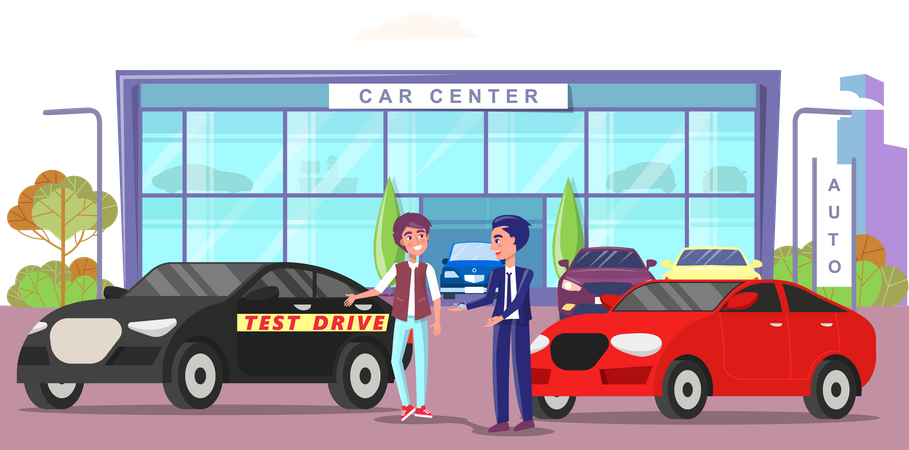 Buyer choosing automobile in store  Illustration