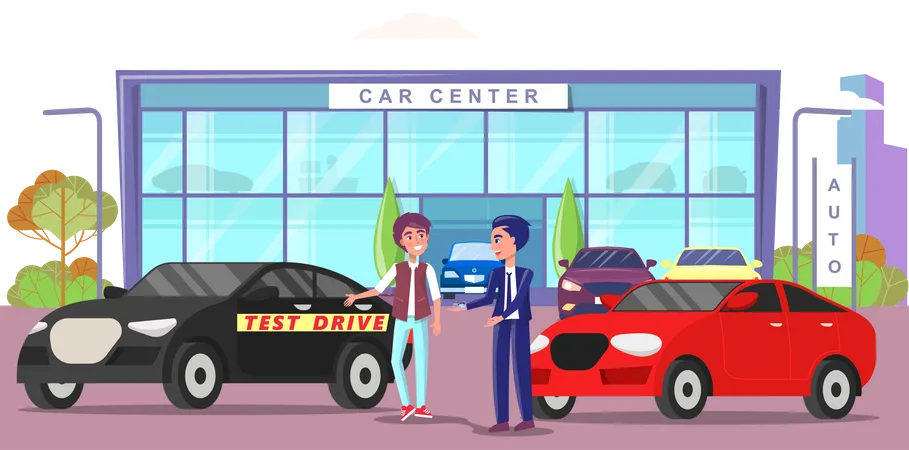 Buyer choosing automobile in store  Illustration